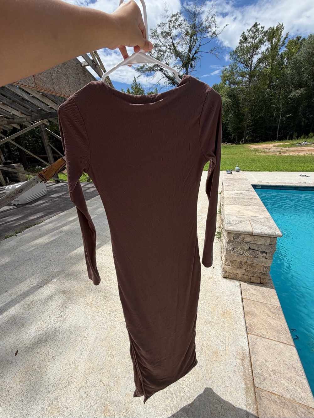 J for Justify Long Sleeve Bodycon Maxi Dress in Brown slit on the side